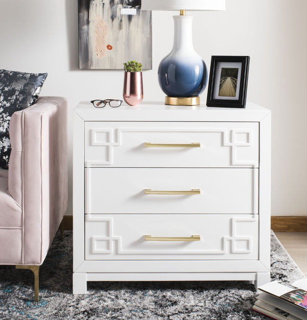 Safavieh Raina 3 Drawer Chest - Chic Chinoiserie-Inspired Storage Solution For Modern And Classic Decor White/Gold CHS6412A