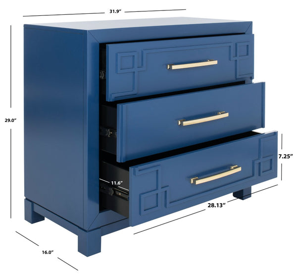 Safavieh Raina 3 Drawer Chest - Chic Chinoiserie-Inspired Storage Solution For Modern And Classic Decor Lapis Blue/Gold CHS6412B