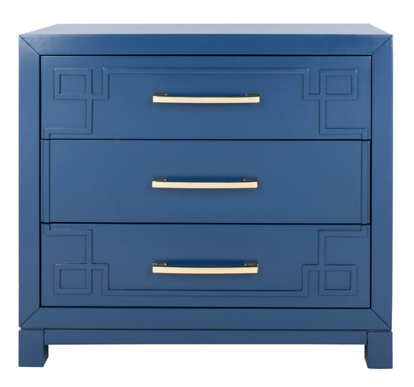 Safavieh Raina 3 Drawer Chest - Chic Chinoiserie-Inspired Storage Solution For Modern And Classic Decor Lapis Blue/Gold CHS6412B