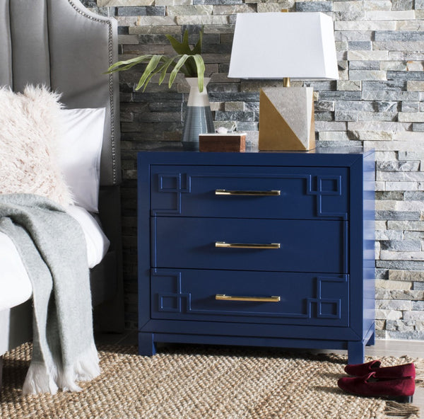 Safavieh Raina 3 Drawer Chest - Chic Chinoiserie-Inspired Storage Solution For Modern And Classic Decor Lapis Blue/Gold CHS6412B