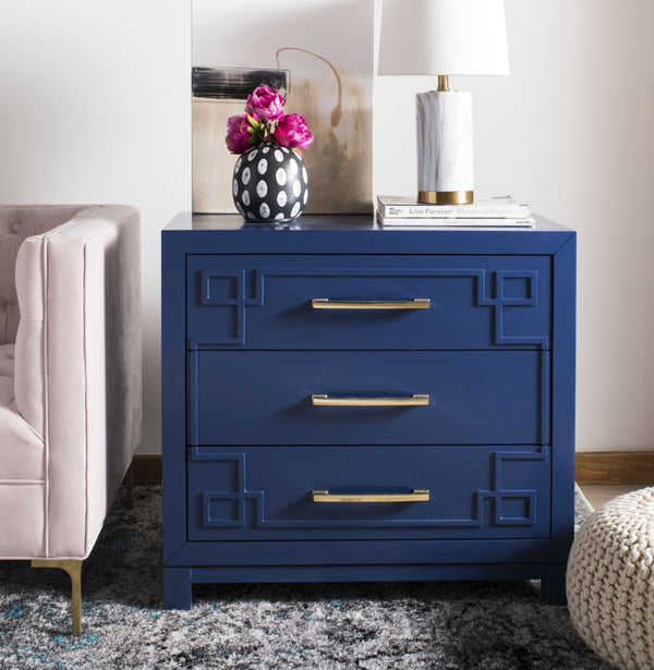 Safavieh Raina 3 Drawer Chest - Chic Chinoiserie-Inspired Storage Solution For Modern And Classic Decor Lapis Blue/Gold CHS6412B
