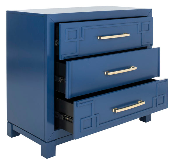 Safavieh Raina 3 Drawer Chest - Chic Chinoiserie-Inspired Storage Solution For Modern And Classic Decor Lapis Blue/Gold CHS6412B