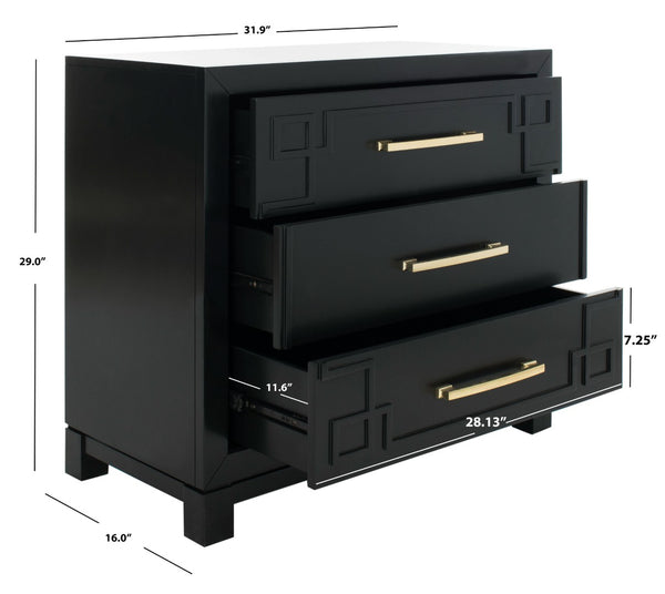 Safavieh Raina 3 Drawer Chest - Chic Chinoiserie-Inspired Storage Solution For Modern And Classic Decor Black/Gold CHS6412C
