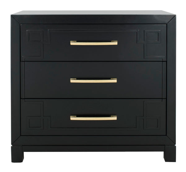 Safavieh Raina 3 Drawer Chest - Chic Chinoiserie-Inspired Storage Solution For Modern And Classic Decor Black/Gold CHS6412C