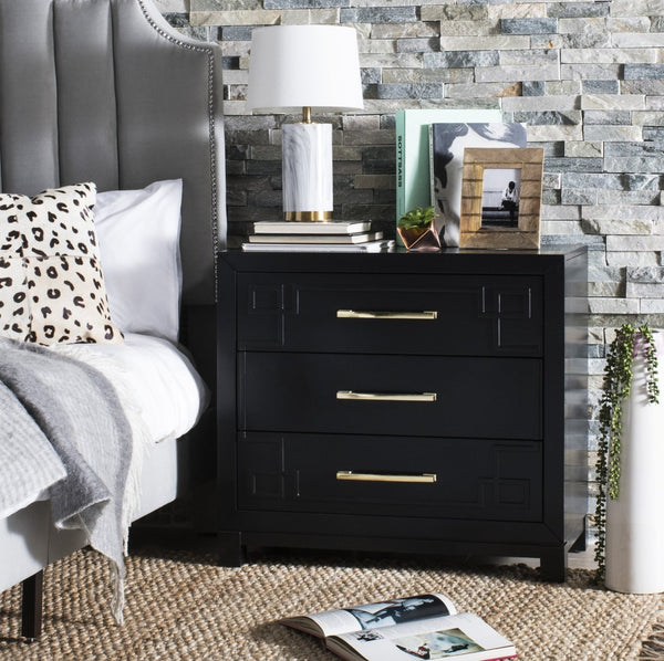 Safavieh Raina 3 Drawer Chest - Chic Chinoiserie-Inspired Storage Solution For Modern And Classic Decor Black/Gold CHS6412C