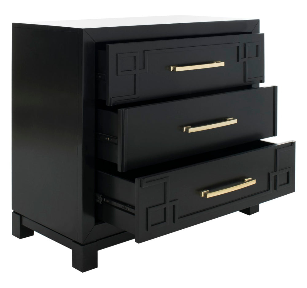 Safavieh Raina 3 Drawer Chest - Chic Chinoiserie-Inspired Storage Solution For Modern And Classic Decor Black/Gold CHS6412C