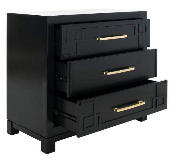 Safavieh Raina 3 Drawer Chest - Chic Chinoiserie-Inspired Storage Solution For Modern And Classic Decor Black/Gold CHS6412C