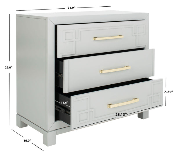Safavieh Raina 3 Drawer Chest - Chic Chinoiserie-Inspired Storage Solution For Modern And Classic Decor Grey/Gold CHS6412D