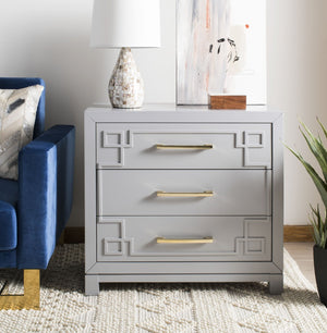 Safavieh Raina 3 Drawer Chest - Chic Chinoiserie-Inspired Storage Solution For Modern And Classic Decor Grey/Gold CHS6412D