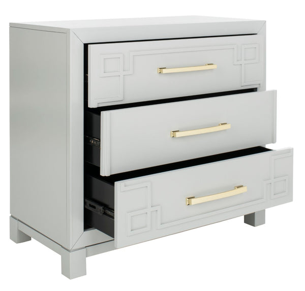 Safavieh Raina 3 Drawer Chest - Chic Chinoiserie-Inspired Storage Solution For Modern And Classic Decor Grey/Gold CHS6412D