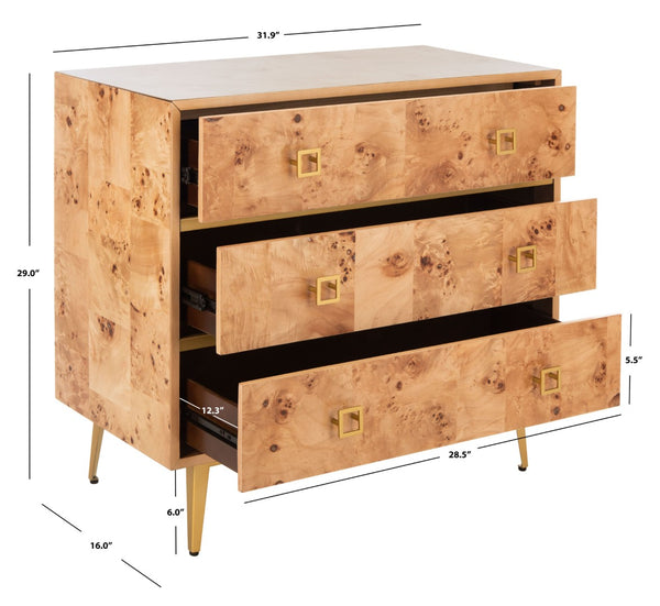 Safavieh Katia Stylish 3 Drawer Chest - Mid-Century Modern Design With Elegant Accents For Timeless Charm Natural/Gold CHS6413A