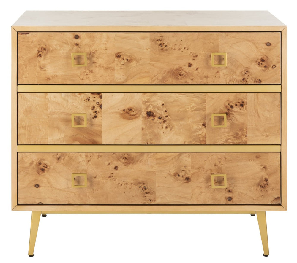 Safavieh Katia Stylish 3 Drawer Chest - Mid-Century Modern Design With Elegant Accents For Timeless Charm Natural/Gold CHS6413A