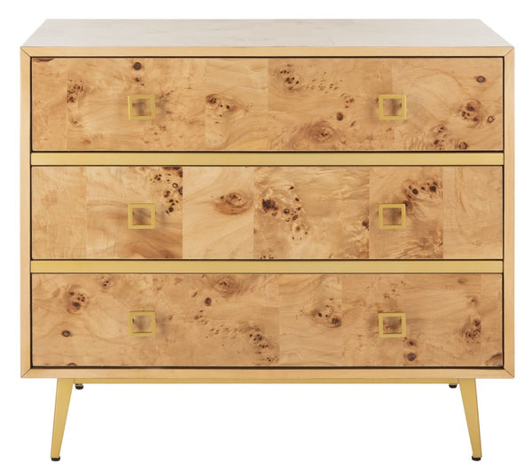 Safavieh Katia Stylish 3 Drawer Chest - Mid-Century Modern Design With Elegant Accents For Timeless Charm Natural/Gold CHS6413A