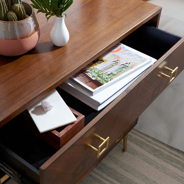 Safavieh Katia 3-Drawer Chest - Mid-Century Modern Storage With Chevron Design & Gold Accents For Style CHS6413B