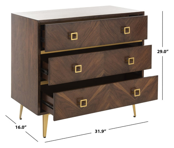 Safavieh Katia 3-Drawer Chest - Mid-Century Modern Storage With Chevron Design & Gold Accents For Style CHS6413B