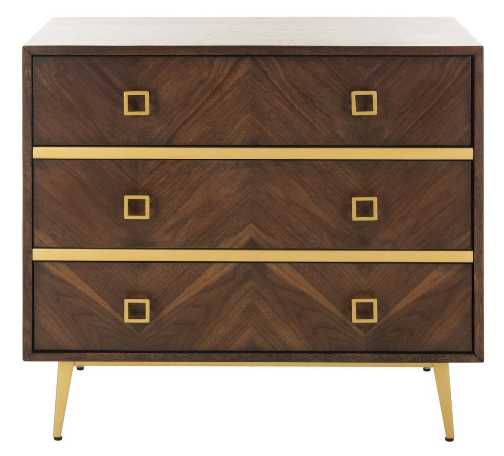 Safavieh Katia 3-Drawer Chest - Mid-Century Modern Storage With Chevron Design & Gold Accents For Style CHS6413B