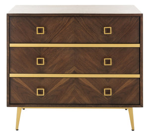 Safavieh Katia 3-Drawer Chest - Mid-Century Modern Storage With Chevron Design & Gold Accents For Style CHS6413B
