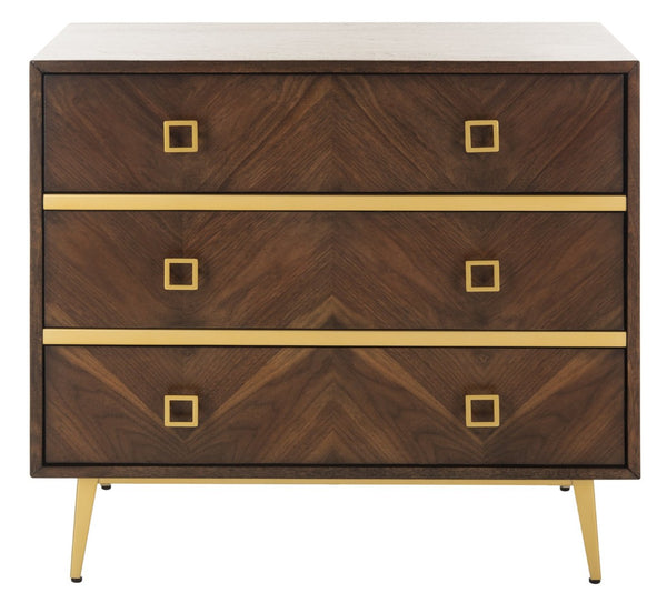 Safavieh Katia 3-Drawer Chest - Mid-Century Modern Storage With Chevron Design & Gold Accents For Style CHS6413B