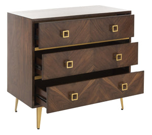 Safavieh Katia 3-Drawer Chest - Mid-Century Modern Storage With Chevron Design & Gold Accents For Style CHS6413B