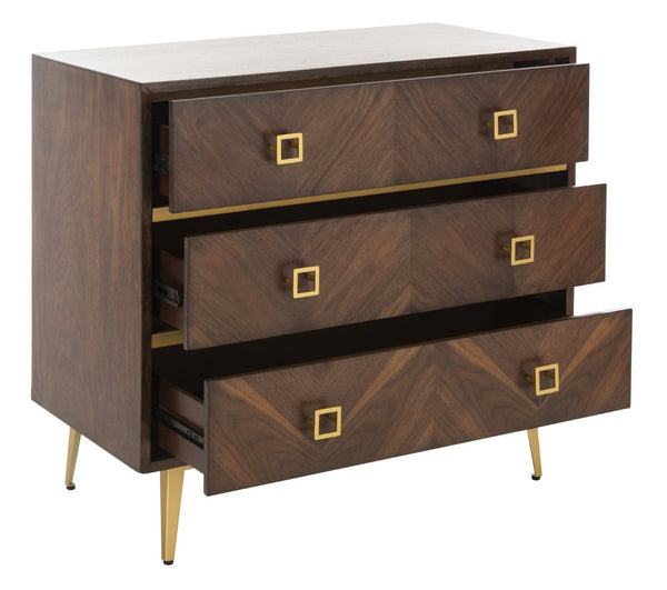Safavieh Katia 3-Drawer Chest - Mid-Century Modern Storage With Chevron Design & Gold Accents For Style CHS6413B
