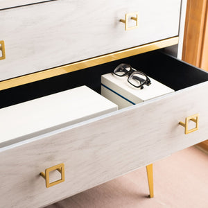 Safavieh Katia Stylish 3 Drawer Chest - Mid-Century Modern Design With Elegant Accents For Timeless Charm White Wash/Gold CHS6413C