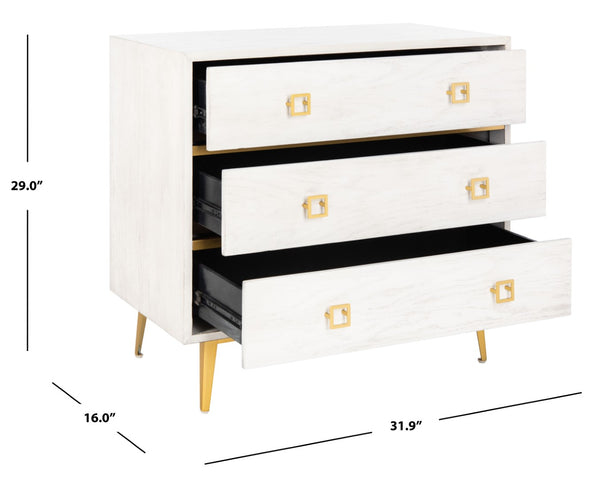 Safavieh Katia Stylish 3 Drawer Chest - Mid-Century Modern Design With Elegant Accents For Timeless Charm White Wash/Gold CHS6413C