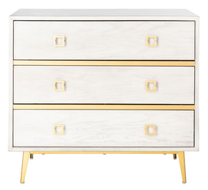 Safavieh Katia Stylish 3 Drawer Chest - Mid-Century Modern Design With Elegant Accents For Timeless Charm White Wash/Gold CHS6413C
