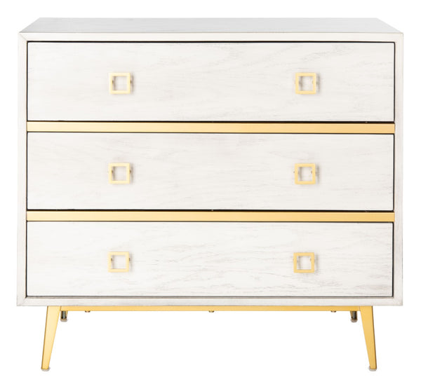 Safavieh Katia Stylish 3 Drawer Chest - Mid-Century Modern Design With Elegant Accents For Timeless Charm White Wash/Gold CHS6413C