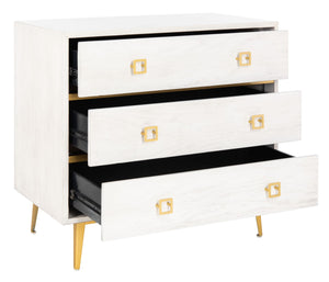 Safavieh Katia Stylish 3 Drawer Chest - Mid-Century Modern Design With Elegant Accents For Timeless Charm White Wash/Gold CHS6413C
