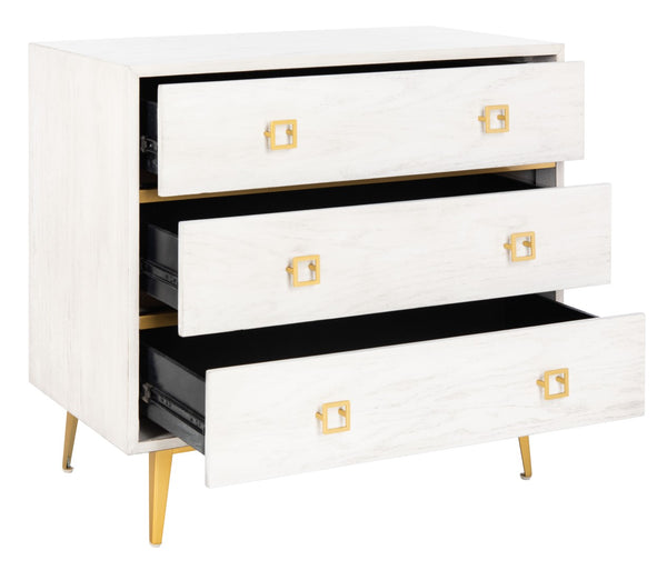 Safavieh Katia Stylish 3 Drawer Chest - Mid-Century Modern Design With Elegant Accents For Timeless Charm White Wash/Gold CHS6413C