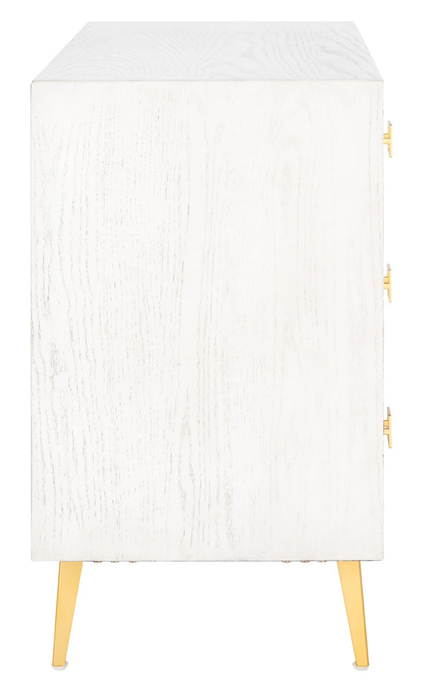 Safavieh Katia Stylish 3 Drawer Chest - Mid-Century Modern Design With Elegant Accents For Timeless Charm White Wash/Gold CHS6413C