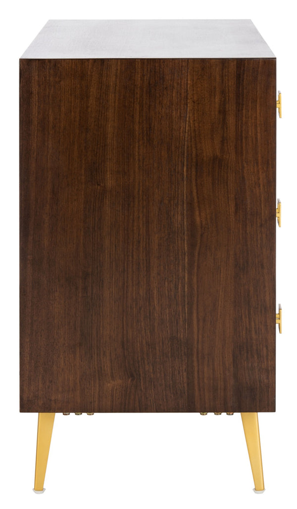 Safavieh Katia Three-Drawer Chest In Walnut With Brass Accents - Chic Storage Solution For Modern Spaces CHS6413D
