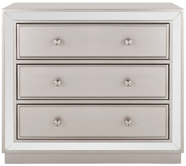 Safavieh Basie 3-Drawer Chest: Chic Mirrored Storage Solution For Modern Living Rooms, Bedrooms, Or Hallways Champagne CHS6414A