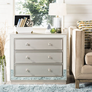 Safavieh Basie 3-Drawer Chest: Chic Mirrored Storage Solution For Modern Living Rooms, Bedrooms, Or Hallways Champagne CHS6414A