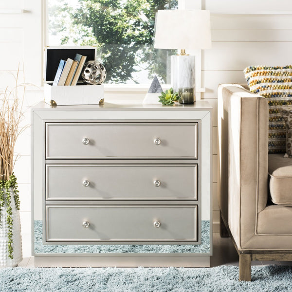 Safavieh Basie 3-Drawer Chest: Chic Mirrored Storage Solution For Modern Living Rooms, Bedrooms, Or Hallways Champagne CHS6414A