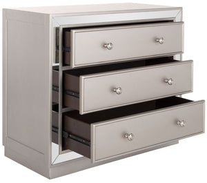 Safavieh Basie 3-Drawer Chest: Chic Mirrored Storage Solution For Modern Living Rooms, Bedrooms, Or Hallways Champagne CHS6414A