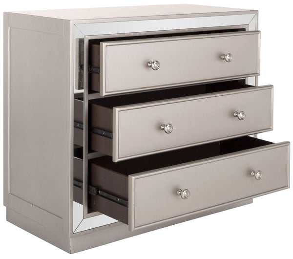 Safavieh Basie 3-Drawer Chest: Chic Mirrored Storage Solution For Modern Living Rooms, Bedrooms, Or Hallways Champagne CHS6414A