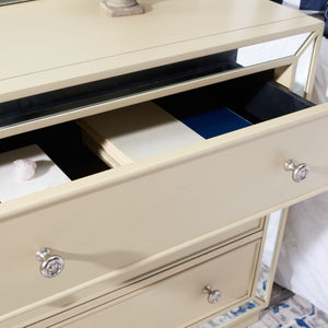 Safavieh Basie 3-Drawer Chest: Chic Mirrored Storage Solution For Modern Living Rooms, Bedrooms, Or Hallways Antique Beige CHS6414B