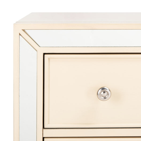 Safavieh Basie 3-Drawer Chest: Chic Mirrored Storage Solution For Modern Living Rooms, Bedrooms, Or Hallways Antique Beige CHS6414B