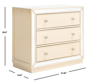 Safavieh Basie 3-Drawer Chest: Chic Mirrored Storage Solution For Modern Living Rooms, Bedrooms, Or Hallways Antique Beige CHS6414B