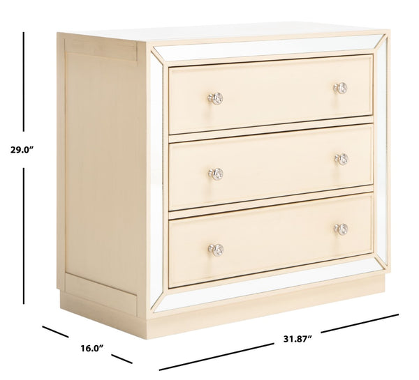 Safavieh Basie 3-Drawer Chest: Chic Mirrored Storage Solution For Modern Living Rooms, Bedrooms, Or Hallways Antique Beige CHS6414B