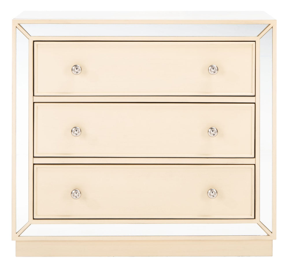 Safavieh Basie 3-Drawer Chest: Chic Mirrored Storage Solution For Modern Living Rooms, Bedrooms, Or Hallways Antique Beige CHS6414B