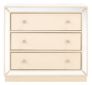 Safavieh Basie 3-Drawer Chest: Chic Mirrored Storage Solution For Modern Living Rooms, Bedrooms, Or Hallways Antique Beige CHS6414B