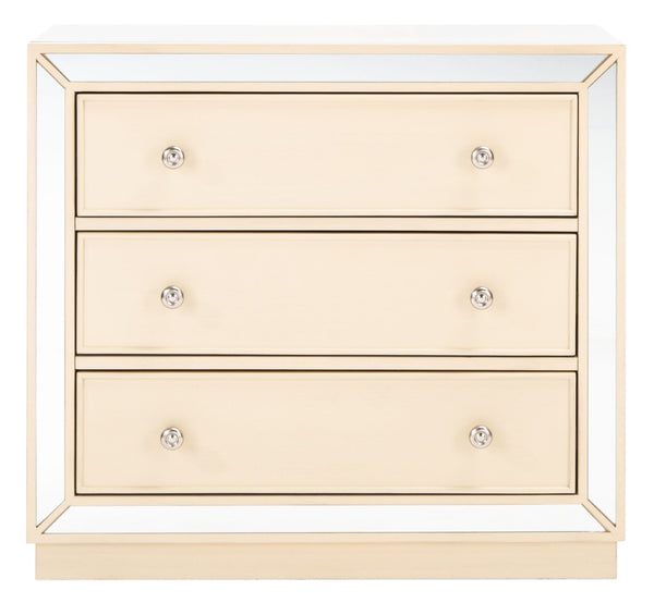 Safavieh Basie 3-Drawer Chest: Chic Mirrored Storage Solution For Modern Living Rooms, Bedrooms, Or Hallways Antique Beige CHS6414B