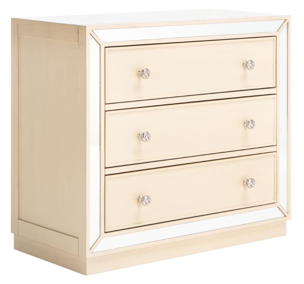 Safavieh Basie 3-Drawer Chest: Chic Mirrored Storage Solution For Modern Living Rooms, Bedrooms, Or Hallways Antique Beige CHS6414B