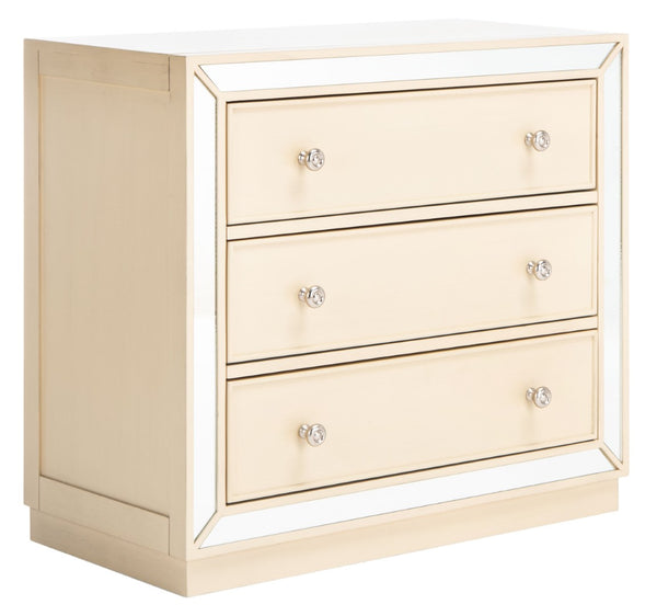 Safavieh Basie 3-Drawer Chest: Chic Mirrored Storage Solution For Modern Living Rooms, Bedrooms, Or Hallways Antique Beige CHS6414B