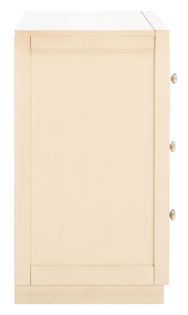 Safavieh Basie 3-Drawer Chest: Chic Mirrored Storage Solution For Modern Living Rooms, Bedrooms, Or Hallways Antique Beige CHS6414B