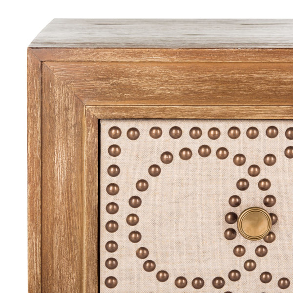 Safavieh Kenta Modern 3-Drawer Chest With Rustic Oak Finish And Beige Linen Panels For Stylish Storage Solutions CHS6415A