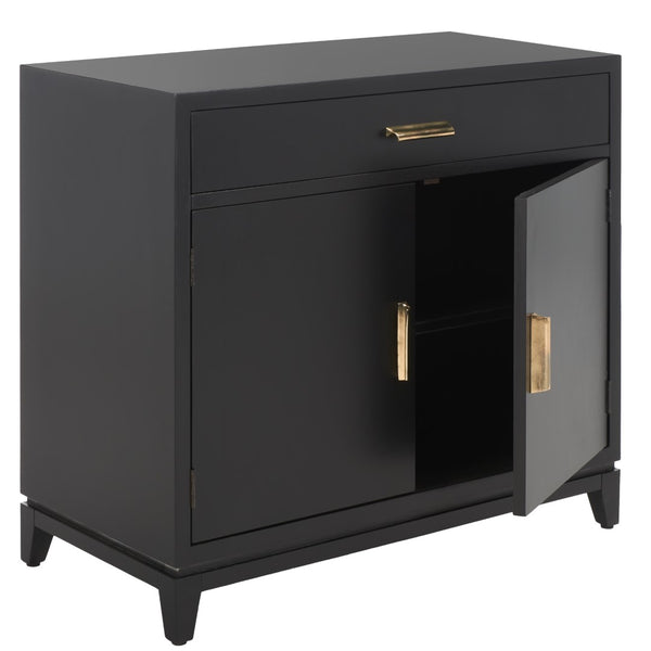 Safavieh Nigel 2 Door 1 Drawer Chest XII23 Black / Brass Wood CHS6600D