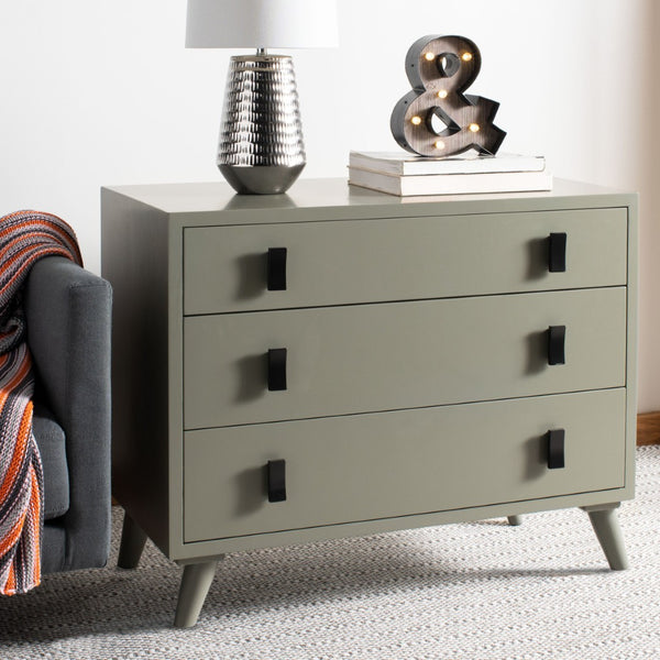 Safavieh Blaize Stylish Retro 3-Drawer Chest - Versatile Storage Solution For Bedroom, Entryway, Or Living Room Dark Grey/Black CHS6601A